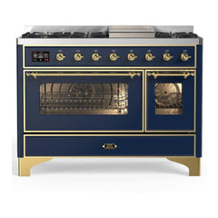 ILVE Majestic III 48 inch Dual Fuel Range with 8 Burners and Griddle, Dual Function Burner up to 25,000 BTU Natural Gas, Triple Glass Door - UM48FNR3AWB - The Home Selection