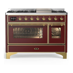 ILVE Majestic III 48 inch Dual Fuel Range with 8 Burners and Griddle, Dual Function Burner up to 25,000 BTU Natural Gas, Triple Glass Door - UM48FNR3AWB - The Home Selection