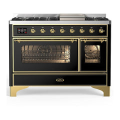 ILVE Majestic III 48 inch Dual Fuel Range with 8 Burners and Griddle, Dual Function Burner up to 25,000 BTU Natural Gas, Triple Glass Door - UM48FNR3AWB - The Home Selection
