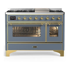 ILVE Majestic III 48 inch Dual Fuel Range with 8 Burners and Griddle, Dual Function Burner up to 25,000 BTU Natural Gas, Triple Glass Door - UM48FNR3AWB - The Home Selection