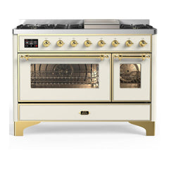 ILVE Majestic III 48 inch Dual Fuel Range with 8 Burners and Griddle, Dual Function Burner up to 25,000 BTU Natural Gas, Triple Glass Door - UM48FNR3AWB - The Home Selection