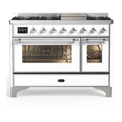 ILVE Majestic III 48 inch Dual Fuel Range with 8 Burners and Griddle, Dual Function Burner up to 25,000 BTU Natural Gas, Triple Glass Door - UM48FNR3AWB - The Home Selection