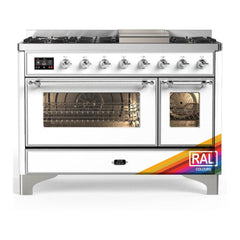 ILVE Majestic III 48 inch Dual Fuel Range with 8 Burners and Griddle, Dual Function Burner up to 25,000 BTU Natural Gas, Triple Glass Door - UM48FNR3AWB - The Home Selection