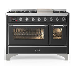 ILVE Majestic III 48 inch Dual Fuel Range with 8 Burners and Griddle, Dual Function Burner up to 25,000 BTU Natural Gas, Triple Glass Door - UM48FNR3AWB - The Home Selection