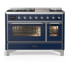 ILVE Majestic III 48 inch Dual Fuel Range with 8 Burners and Griddle, Dual Function Burner up to 25,000 BTU Natural Gas, Triple Glass Door - UM48FNR3AWB - The Home Selection