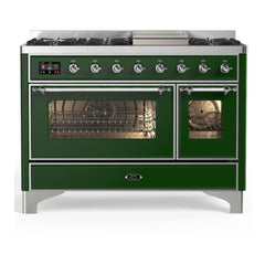 ILVE Majestic III 48 inch Dual Fuel Range with 8 Burners and Griddle, Dual Function Burner up to 25,000 BTU Natural Gas, Triple Glass Door - UM48FNR3AWB - The Home Selection