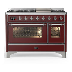 ILVE Majestic III 48 inch Dual Fuel Range with 8 Burners and Griddle, Dual Function Burner up to 25,000 BTU Natural Gas, Triple Glass Door - UM48FNR3AWB - The Home Selection