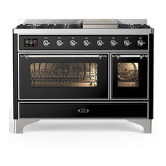 ILVE Majestic III 48 inch Dual Fuel Range with 8 Burners and Griddle, Dual Function Burner up to 25,000 BTU Natural Gas, Triple Glass Door - UM48FNR3AWB - The Home Selection