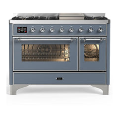 ILVE Majestic III 48 inch Dual Fuel Range with 8 Burners and Griddle, Dual Function Burner up to 25,000 BTU Natural Gas, Triple Glass Door - UM48FNR3AWB - The Home Selection
