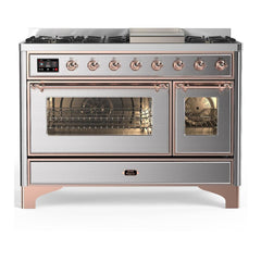 ILVE Majestic III 48 inch Dual Fuel Range with 8 Burners and Griddle, Dual Function Burner up to 25,000 BTU Natural Gas, Triple Glass Door - UM48FNR3AWB - The Home Selection
