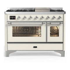 ILVE Majestic III 48 inch Dual Fuel Range with 8 Burners and Griddle, Dual Function Burner up to 25,000 BTU Natural Gas, Triple Glass Door - UM48FNR3AWB - The Home Selection