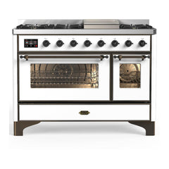 ILVE Majestic III 48 inch Dual Fuel Range with 8 Burners and Griddle, Dual Function Burner up to 25,000 BTU Natural Gas, Triple Glass Door - UM48FNR3AWB - The Home Selection