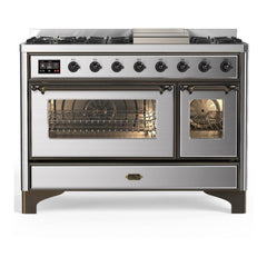 ILVE Majestic III 48 inch Dual Fuel Range with 8 Burners and Griddle, Dual Function Burner up to 25,000 BTU Natural Gas, Triple Glass Door - UM48FNR3AWB - The Home Selection