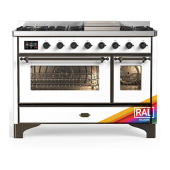ILVE Majestic III 48 inch Dual Fuel Range with 8 Burners and Griddle, Dual Function Burner up to 25,000 BTU Natural Gas, Triple Glass Door - UM48FNR3AWB - The Home Selection