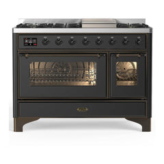 ILVE Majestic III 48 inch Dual Fuel Range with 8 Burners and Griddle, Dual Function Burner up to 25,000 BTU Natural Gas, Triple Glass Door - UM48FNR3AWB - The Home Selection