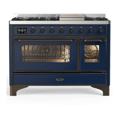 ILVE Majestic III 48 inch Dual Fuel Range with 8 Burners and Griddle, Dual Function Burner up to 25,000 BTU Natural Gas, Triple Glass Door - UM48FNR3AWB - The Home Selection