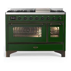 ILVE Majestic III 48 inch Dual Fuel Range with 8 Burners and Griddle, Dual Function Burner up to 25,000 BTU Natural Gas, Triple Glass Door - UM48FNR3AWB - The Home Selection