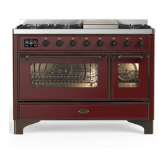 ILVE Majestic III 48 inch Dual Fuel Range with 8 Burners and Griddle, Dual Function Burner up to 25,000 BTU Natural Gas, Triple Glass Door - UM48FNR3AWB - The Home Selection