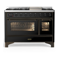 ILVE Majestic III 48 inch Dual Fuel Range with 8 Burners and Griddle, Dual Function Burner up to 25,000 BTU Natural Gas, Triple Glass Door - UM48FNR3AWB - The Home Selection