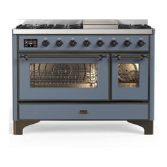 ILVE Majestic III 48 inch Dual Fuel Range with 8 Burners and Griddle, Dual Function Burner up to 25,000 BTU Natural Gas, Triple Glass Door - UM48FNR3AWB - The Home Selection