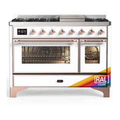 ILVE Majestic III 48 inch Dual Fuel Range with 8 Burners and Griddle, Dual Function Burner up to 25,000 BTU Natural Gas, Triple Glass Door - UM48FNR3AWB - The Home Selection