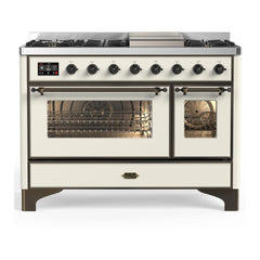 ILVE Majestic III 48 inch Dual Fuel Range with 8 Burners and Griddle, Dual Function Burner up to 25,000 BTU Natural Gas, Triple Glass Door - UM48FNR3AWB - The Home Selection