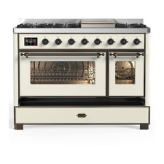 ILVE Majestic III 48 inch Dual Fuel Range with 8 Burners and Griddle, Dual Function Burner up to 25,000 BTU Natural Gas, Triple Glass Door - UM48FNR3AWB - The Home Selection