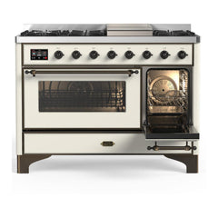 ILVE Majestic III 48 inch Dual Fuel Range with 8 Burners and Griddle, Dual Function Burner up to 25,000 BTU Natural Gas, Triple Glass Door - UM48FNR3AWB - The Home Selection