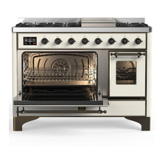 ILVE Majestic III 48 inch Dual Fuel Range with 8 Burners and Griddle, Dual Function Burner up to 25,000 BTU Natural Gas, Triple Glass Door - UM48FNR3AWB - The Home Selection