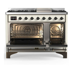 ILVE Majestic III 48 inch Dual Fuel Range with 8 Burners and Griddle, Dual Function Burner up to 25,000 BTU Natural Gas, Triple Glass Door - UM48FNR3AWB - The Home Selection