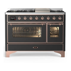 ILVE Majestic III 48 inch Dual Fuel Range with 8 Burners and Griddle, Dual Function Burner up to 25,000 BTU Natural Gas, Triple Glass Door - UM48FNR3AWB - The Home Selection