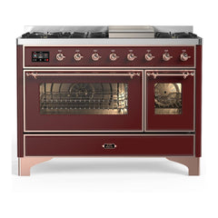 ILVE Majestic III 48 inch Dual Fuel Range with 8 Burners and Griddle, Dual Function Burner up to 25,000 BTU Natural Gas, Triple Glass Door - UM48FNR3AWB - The Home Selection