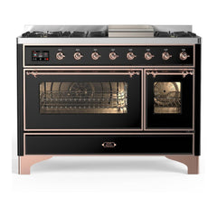 ILVE Majestic III 48 inch Dual Fuel Range with 8 Burners and Griddle, Dual Function Burner up to 25,000 BTU Natural Gas, Triple Glass Door - UM48FNR3AWB - The Home Selection