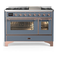 ILVE Majestic III 48 inch Dual Fuel Range with 8 Burners and Griddle, Dual Function Burner up to 25,000 BTU Natural Gas, Triple Glass Door - UM48FNR3AWB - The Home Selection
