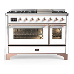 ILVE Majestic III 48 inch Dual Fuel Range with 8 Burners and Griddle, Dual Function Burner up to 25,000 BTU Natural Gas, Triple Glass Door - UM48FNR3AWB - The Home Selection