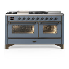 ILVE Majestic III 60 inch Dual Fuel Range with 7 Burners, Griddle and French Top, Dual Function Burner with up to 25,000 BTU Triple Glass Door - UM60FSNR3 - The Home Selection
