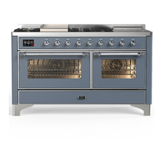ILVE Majestic III 60 inch Dual Fuel Range with 7 Burners, Griddle and French Top, Dual Function Burner with up to 25,000 BTU Triple Glass Door - UM60FSNR3 - The Home Selection