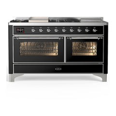ILVE Majestic III 60 inch Dual Fuel Range with 7 Burners, Griddle and French Top, Dual Function Burner with up to 25,000 BTU Triple Glass Door - UM60FSNR3 - The Home Selection