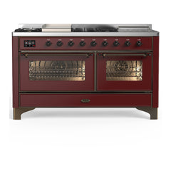 ILVE Majestic III 60 inch Dual Fuel Range with 7 Burners, Griddle and French Top, Dual Function Burner with up to 25,000 BTU Triple Glass Door - UM60FSNR3 - The Home Selection