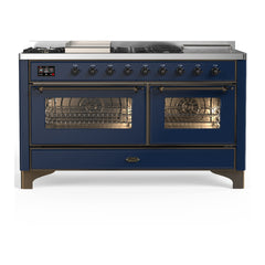ILVE Majestic III 60 inch Dual Fuel Range with 7 Burners, Griddle and French Top, Dual Function Burner with up to 25,000 BTU Triple Glass Door - UM60FSNR3 - The Home Selection