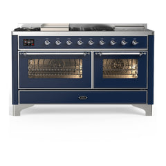 ILVE Majestic III 60 inch Dual Fuel Range with 7 Burners, Griddle and French Top, Dual Function Burner with up to 25,000 BTU Triple Glass Door - UM60FSNR3 - The Home Selection