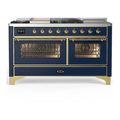 ILVE Majestic III 60 inch Dual Fuel Range with 7 Burners, Griddle and French Top, Dual Function Burner with up to 25,000 BTU Triple Glass Door - UM60FSNR3 - The Home Selection