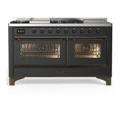 ILVE Majestic III 60 inch Dual Fuel Range with 7 Burners, Griddle and French Top, Dual Function Burner with up to 25,000 BTU Triple Glass Door - UM60FSNR3 - The Home Selection