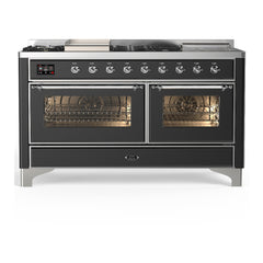 ILVE Majestic III 60 inch Dual Fuel Range with 7 Burners, Griddle and French Top, Dual Function Burner with up to 25,000 BTU Triple Glass Door - UM60FSNR3 - The Home Selection
