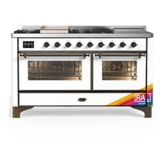 ILVE Majestic III 60 inch Dual Fuel Range with 7 Burners, Griddle and French Top, Dual Function Burner with up to 25,000 BTU Triple Glass Door - UM60FSNR3 - The Home Selection