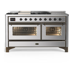 ILVE Majestic III 60 inch Dual Fuel Range with 7 Burners, Griddle and French Top, Dual Function Burner with up to 25,000 BTU Triple Glass Door - UM60FSNR3 - The Home Selection