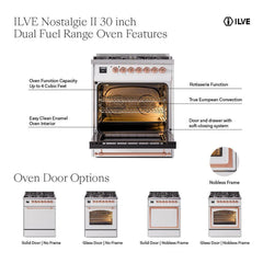 ILVE Nostalgie II 30 inch Dual Fuel Range with 5 Burners Solid Door - UP30QNMP - The Home Selection