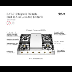 ILVE Nostalgie II 36" Built-In Gas Cooktop with Griddle Stainless Steel - UHCP965FNSSG - The Home Selection