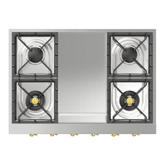 ILVE Nostalgie II 36" Built-In Gas Rangetop with 4 Burners & Griddle – Stainless Steel - UHCP36FNSSG - The Home Selection