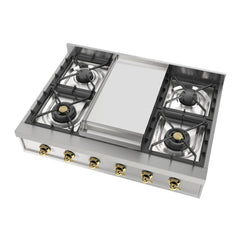 ILVE Nostalgie II 36" Built-In Gas Rangetop with 4 Burners & Griddle – Stainless Steel - UHCP36FNSSG - The Home Selection